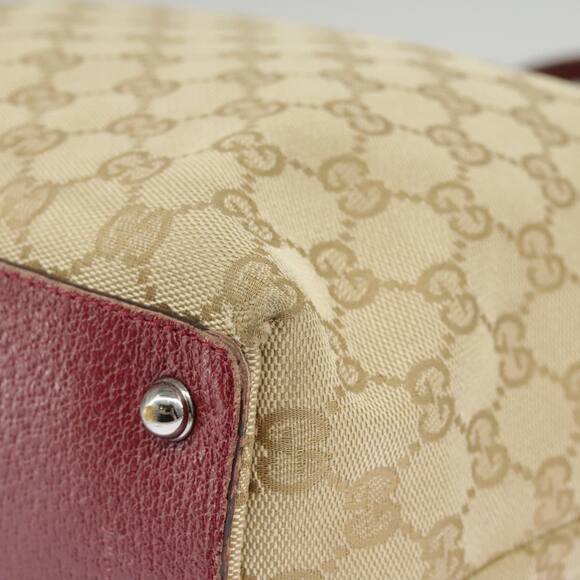 GUCCI GG Canvas Tote Bag Beige Silver Red - Picture 12 of 16